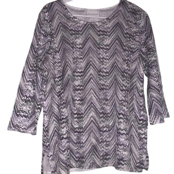 Alfred Dunner Womens Chevron Knit Top With 3/4 Sleeves Purple & Silver Size L So - Picture 3 of 8